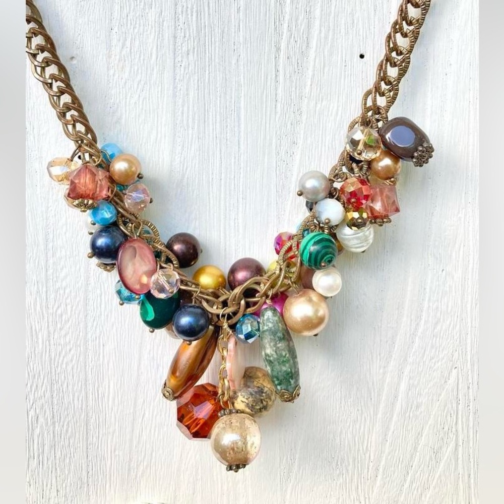 Vintage chunky colorful eclectic statement charm necklace